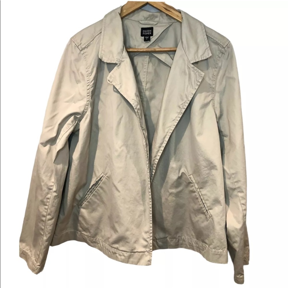 Eileen Fisher Womens Size Large Lightweight Tan Khaki Cotton Jacket Top Button